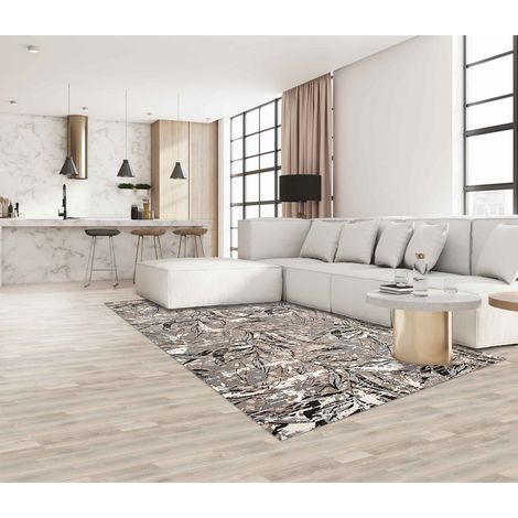 Tappeto Arredo Moderno Morbido in Ciniglia Ingresso Antiscivolo Prodotto Italiano Soggiorno Camera Salotto Disegni Piazzati Cotone Varie Misure Grande Foliage Antracite - 160x240 cm (1/5)