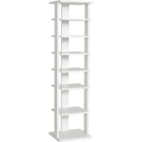 7-Tier Wooden Shoe Rack Narrow Vertical Shoe Stand Storage Display Shelf-White (1/5)