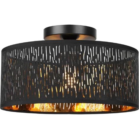 Plafonnier moderne noir,ajouré rond Ø30cm Plafonnier E27,1 flamme Tissu Abat-jour Lampe pour chambre salon cuisine couloir (1/5)