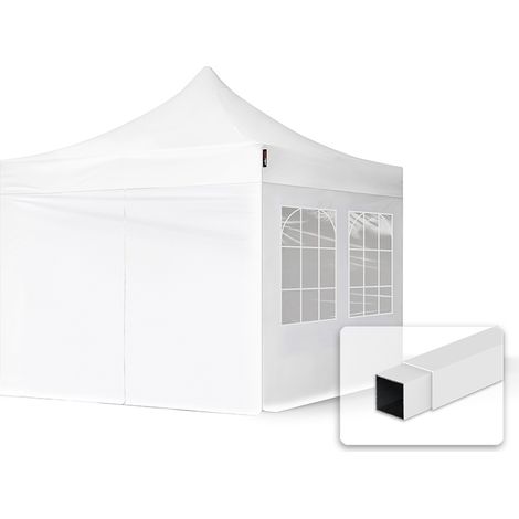 3x3 m Faltpavillon, ECONOMY Stahl 30mm, Seitenteile mit Sprossenfenstern, weiß (1/6)