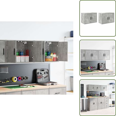 Garagen-Wandschränke 2 Stk. Betongrau Holzwerkstoff - Garagen-Wandschrank - Garagen-Wandschränke - Schrank - Garagen-Lagerschrank (1/5)