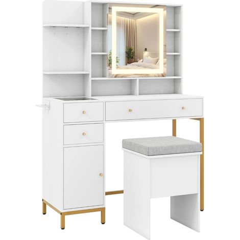 Toeletta con specchio illuminato 98 x 40 x 138,5 cm stazione di ricarica integrata design elegante in MDF bianco 200011520