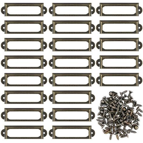Pack of 50 metal label holders with screws for furniture, drawers, cabinets, cards, nameplates for office, library, shelves - Bronze (S-59 x 17 mm) (1/5)