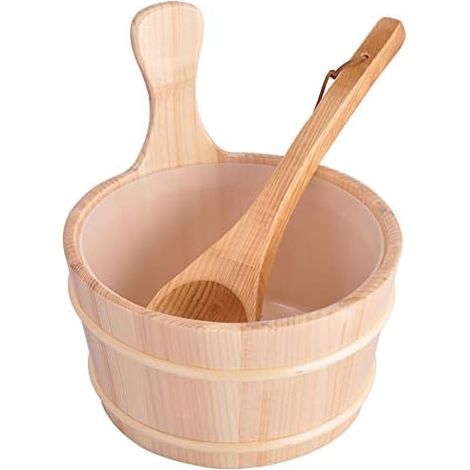 Ensemble seau et louche en bois d'une capacité de 4 l pour sauna et vapeur (1/5)