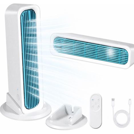 Ventilateur Portable - 4000mAh - Mini Ventilateur Tour 3 vitesses - Télécommande - Avec base - Silencieux - Bureau/Chambre - Blanc (1/5)