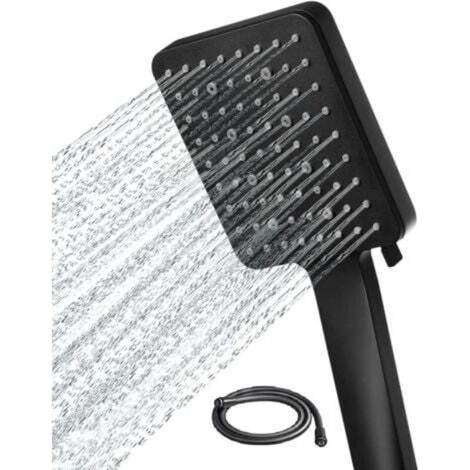 Hochdruck-Handbrausekopf, quadratisch, mit 1,5 m Schlauch – 6 Strahlarten – Schwarz
