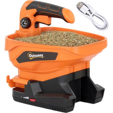 Épandeur de sel portable 3,3 L avec 8 niveaux de débit, largeur d'épandage réglable et port USB pour pelouses jusqu'à 800 m² - Orange