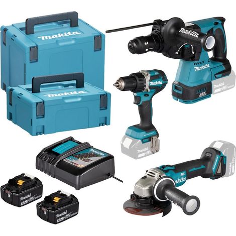 Makita - 8-teiliges Set aus Akku-Werkzeugen, Akkus, Ladegerät und Zubehör DLX3195JX1