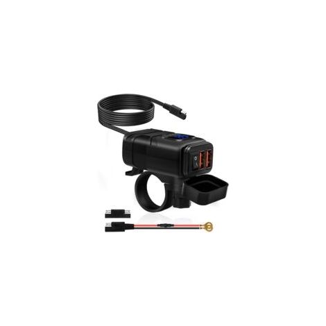 Chargeur USB moto étanche 30W – Double port USB-A et TYPE-C – Charge rapide QC3.0 – Interrupteur et voltmètre LED – Installation guidon (1/5)