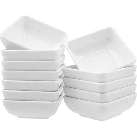 Set mit 12 kleinen quadratischen Saucenschälchen/Schälchen 7,3 x 7,3 x 2,7 cm, stapelbar, zum Dippen/für Sojasauce, für Gewürze, Früchte, Snacks, Marmelade (Weiß) (1/5)