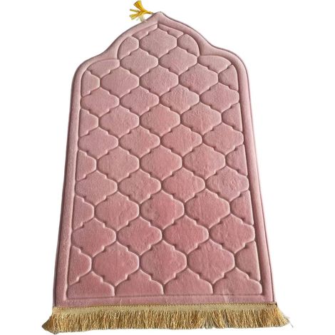 Tapis de prière musulman rose, pliable et portable, avec motif en relief, pour une protection efficace des genoux.