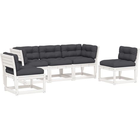 vidaXL Set Divani Giardino 5pz con Cuscini Bianco Legno Massello Pino (1/5)