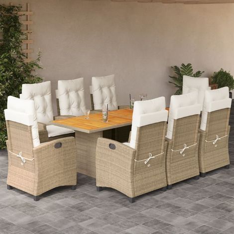 9-tlg. Garten-Essgruppe mit Kissen Beige Poly Rattan (1/5)