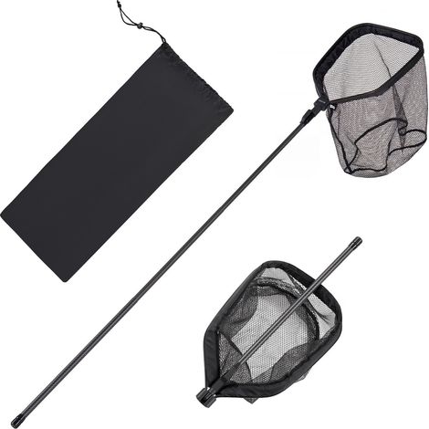 Épuisette de Pêche Pliable, Filet de Pêche avec Manche Télescopique, pour Poisson Rivière Étang Bassin Kayak Bateau, Salabre Léger et Portable, en Fibre de Carbone et Nylon Recouvert de PVC (1/5)