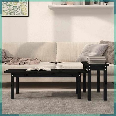 Ensemble de tables basses - 822366 - Noir - Bois massif de pin - Lot 2 pièces (1/5)