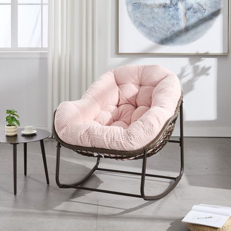 Fauteuil à Bascule en Rotin Synthétique Grand Siège Rembourré Rocking Chair Jardin Terrasse Salon 78x106x90 cm Rose (1/5)