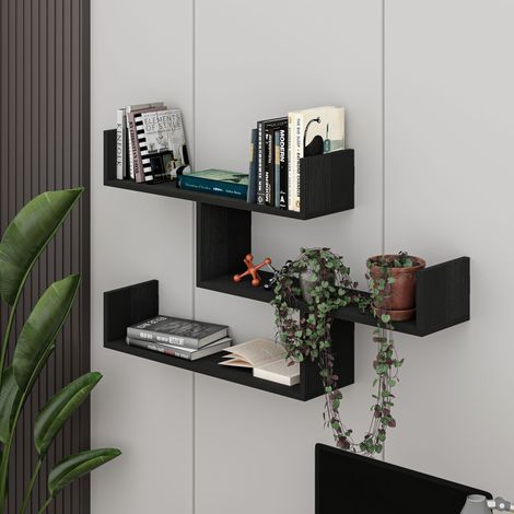 Decortie Étagère murale tibétaine moderne Présentoir bois noir L 119cm de large (1/5)