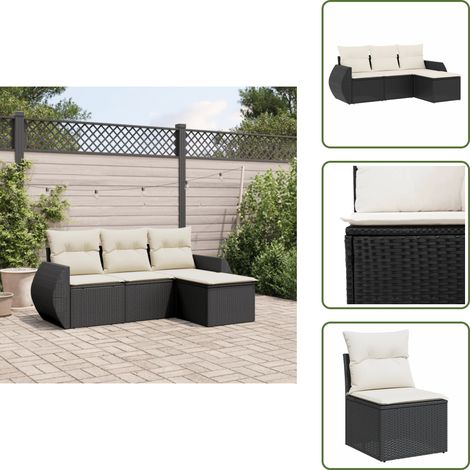 4-tlg. Garten-Sofagarnitur mit Kissen Schwarz Poly Rattan - Gartengestell - Gartenmöbelset - Outdoor Lounge - Rattan Sessel - Gartenstuhl (1/5)