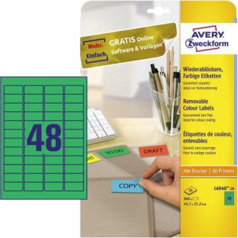 Universaletikett 45,7 x 21,2 mm (B x H) wieder ablösbar Papier grün 960 Etik./Pack. (1/5)