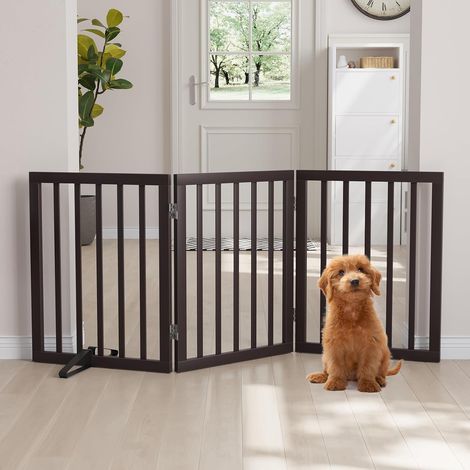 Barrière pour Chiens et Barrière Intérieure, Portes pour Chiots à 3 Panneaux Autoportantes pour la Maison avec 2 Supports en Métal, Barrière Pliable pour Animaux de Compagnie de 60 cm (H (1/5)