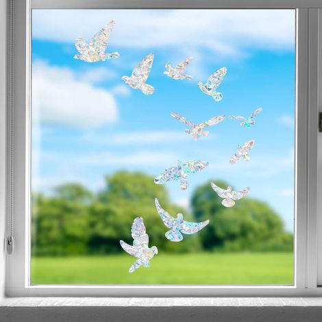 Lot de 11 autocollants vitre anti-collision oiseaux, prismes arc-en-ciel capteurs solaires en verre électrostatique, déco fenêtre anti-choc (sachet) RPS023B (1/5)