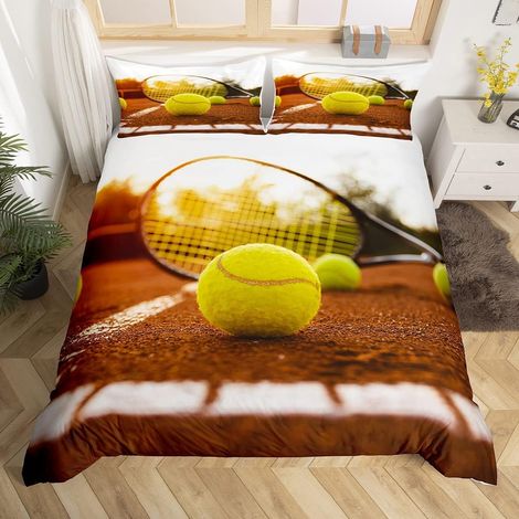 Balle de Tennis pour Enfants Parure de Lit 140x200cm Raquette de Tennis 3D Housse de Couette Décoration Thème Sportif Chambre Parure Housse de Couette Motif Balle 3D avec 1 taie d'oreiller (1/5)