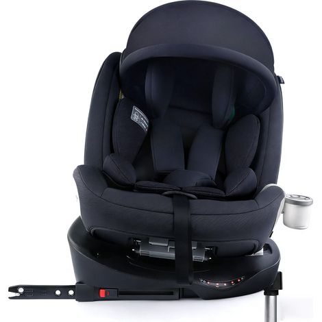 Siège auto enfant i-Size pivotant à 360°, appui-tête réglable, compatible avec les systèmes de sécurité ISOFIX, 0-36 kg (40-150 cm), avec pare-soleil et porte-gobelet.