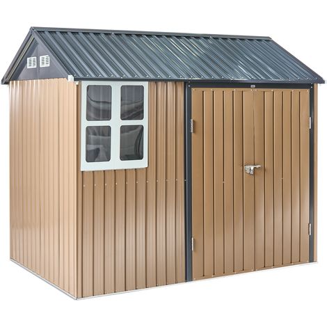 Cobertizo de jardín 248 x 161 cm de acero con cierre de perno resistente a los rayos UV impermeable marrón Nocciano