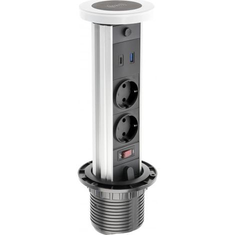 GTV Presa da tavolo da incasso CAMINO 80 mm, 2 x Schuko, USB-A+C, ricarica a induzione 10 W, cavo da 1,5 m, colore bianco, ideale per ufficio, sale conferenze e casa ufficio (1/4)