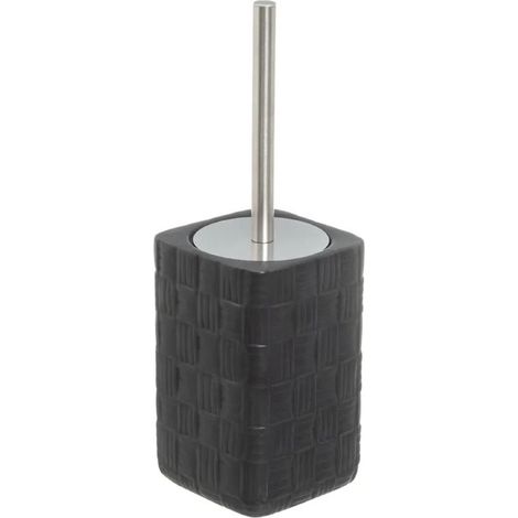 Brosse à toilettes avec poignée en acier gris et support en céramique noir - Longueur 11 x Largeur 11 x Hauteur 34 cm (1/3)