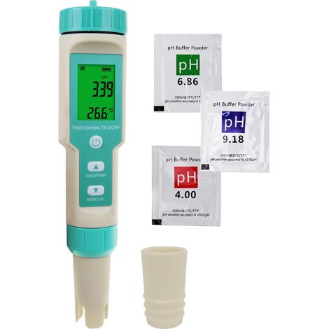 Testeur d'eau numérique 7 en 1 avec mesure du pH, TDS, EC, ORP, sel, S.G et de la température, testeur de pH en forme de stylo, testeur de avec solution tampon, idéal pour l'eau potable, les (1/5)