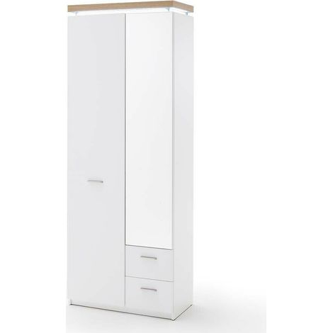 Armoire de rangement en bois coloris blanc avec LED - L.75 x H.201 x P.38 cm -PEGANE- (1/3)