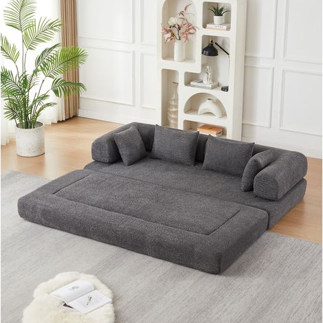 Divano letto modulare 4 in 1 grigio in ciniglia, senza montaggio e con 4 cuscini (1/5)