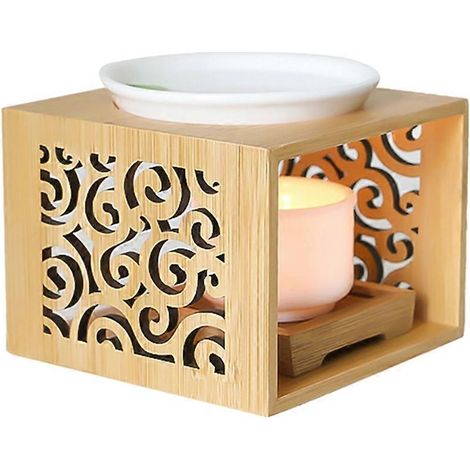 Lampe à parfum creuse en bambou et bois, brûleur d'arômes pour bougie, porte-bougie élégant et attrayant pour la maison ou le bureau (1/5)