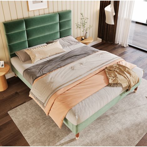 Letto matrimoniale 140x200 cm in velluto verde salvaspazio, senza materasso FloraGrace (1/5)