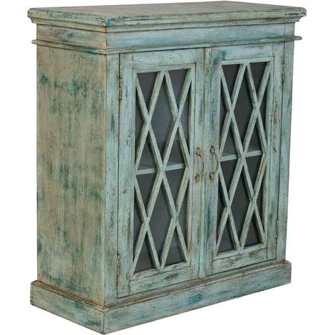 Aparador de madera y cristal con 2 puertas, azul90x40x100h cm (1/5)