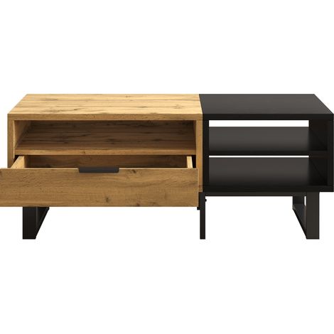 ELVMI Couchtisch mit 1 Schublade und 3 Offenen Fächern, Metallbeinen, für Wohnzimmer, aus Spanplatte, 100 × 50 × 40 cm (1/5)