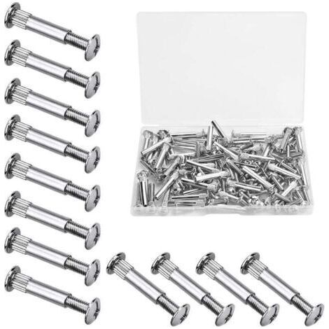 60 PCS M4 Vis Assemblage Meuble Vis de Connexion avec Boulon Vis de Raccordement en Fer Nickelé Vis de Connecteur de Meuble pour Bois de 31 à 40 mm d'Épaisseur, Armoire, Porte, Lit(Argent)