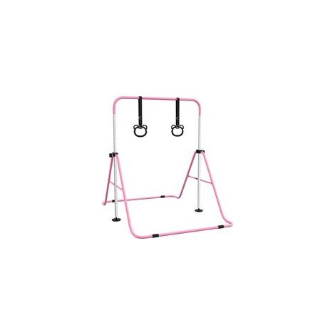 Barre de gymnastique réglable en hauteur pour enfants avec 2 anneaux, acier, 148 x 105 x 88-128 cm, rose