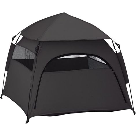 Tente pour animaux, tente pour chien, niche d'extérieur pour chat, niche pour chien avec fenêtres en filet, tipi pour chien avec sac de transport, parasol pour jardin ou salon, gris foncé