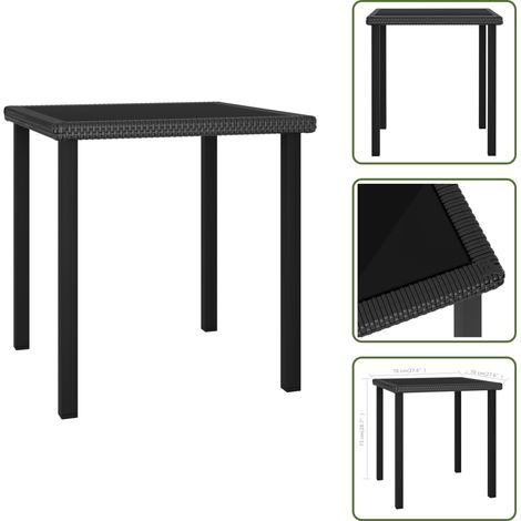The Living Store Tavolo da Pranzo da Giardino Nero 70x70x73 cm in Polyrattan - Tavolo da pranzo esterno