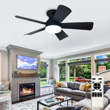 Ventilateur de plafond moderne avec lumière : Petit ventilateur noir de 35 pouces pour la chambre - Ventilateur de plafond dimmable avec télécommande 5 pales réversibles 6 vitesses Timer (1/5)