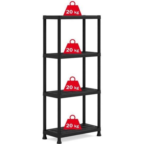 Etagère - 60 x 30 x 135 cm - 4 Tablettes - Résistante À L'humidité - Noir (1/4)