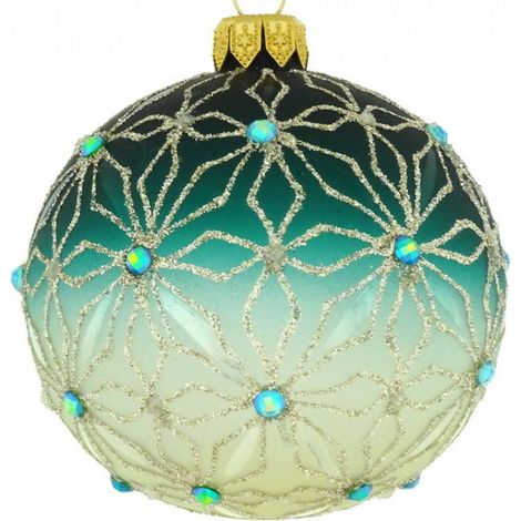 Pallina per albero di Natale in vetro blu sfumato con brillantini colorati da 10 cm (1/4)