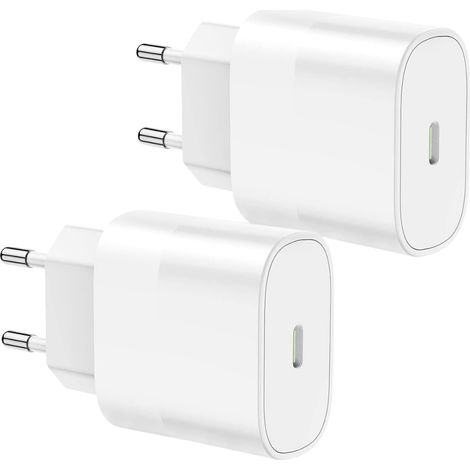 Chargeur mural USB-C PD 20 W à charge rapide compatible avec iPhone 16 Pro / 15 Pro Max / 14 Pro Max / 13 Pro / 12 Pro Max (sans câble, lot de 2) (1/5)