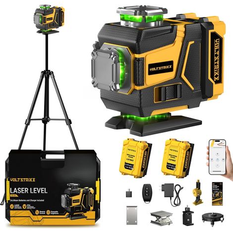 Niveau Laser, 16 Lignes Laser Chantier 360 Autonivelant avec trepied Lazer Niveaux Vert 4D 2 Batteries 4.8Ah et Télécommande, IP54, pour Rénovation de Maison et Travaux Intérieur (1/5)
