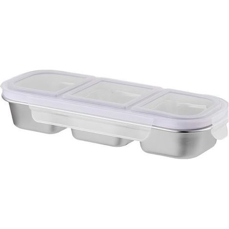 600 ml Edelstahl-Snackbox dreiteiliges Design auslaufsicher mit Deckel stapelbar geeignet für Schule Arbeit und Reisen für Nüsse Gemüse und (1/5)