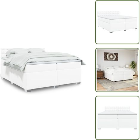 Sommier à lattes de lit avec matelas Blanc 200x200cm Similicuir - Lit Double - Lit Plateforme - Matelas À Ressorts Ensachés - Tête De Lit Intégrée - Similicuir (1/5)