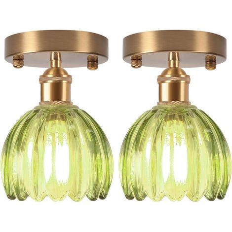 2PCS Lampe De Plafond En Cristal Plafonnier En Verre Plafonnier Rétro Lustre Moderne E27 Pour Couloir Cuisine Balcon Salle À Manger Vert (1/5)