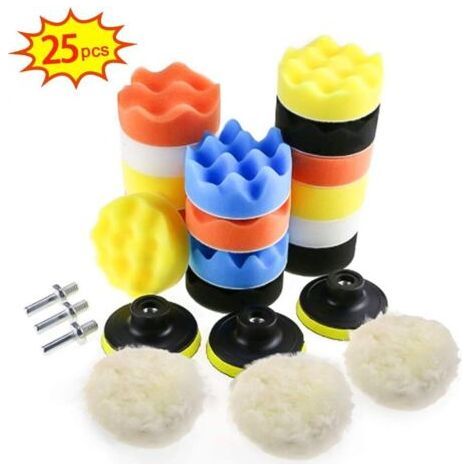 25pcs Car Polishing Sponge, 3inch 80mm, Polishing Kit with M10 Drill Bit Adapter (1/4)